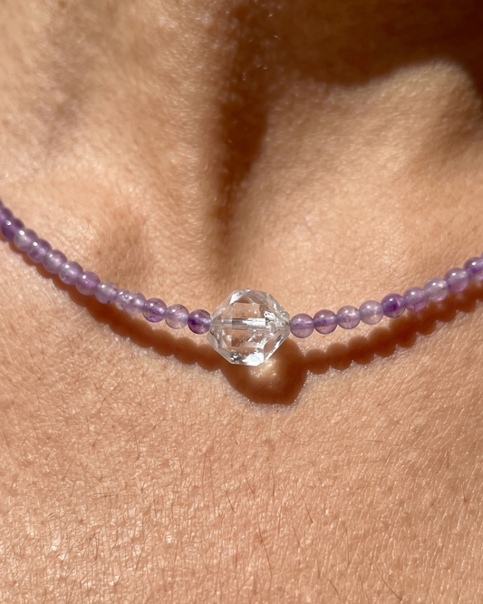 Choker de Amatista Mini con Cuarzo Herkimer