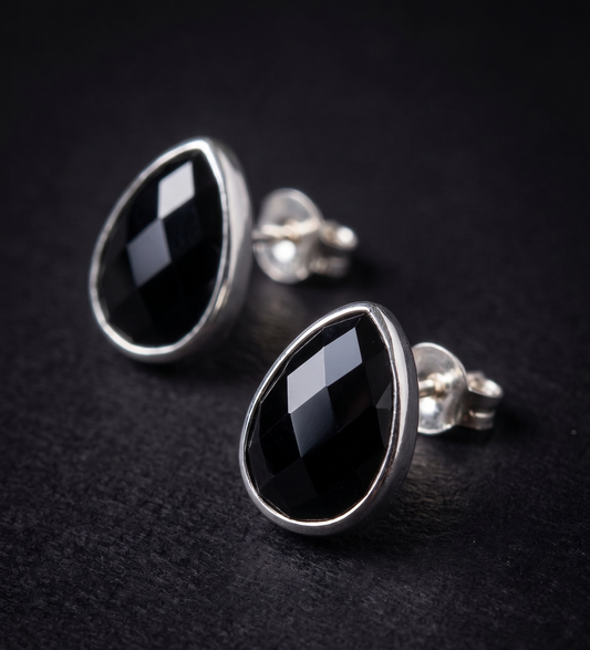 Aretes de Ágata negra facetada
