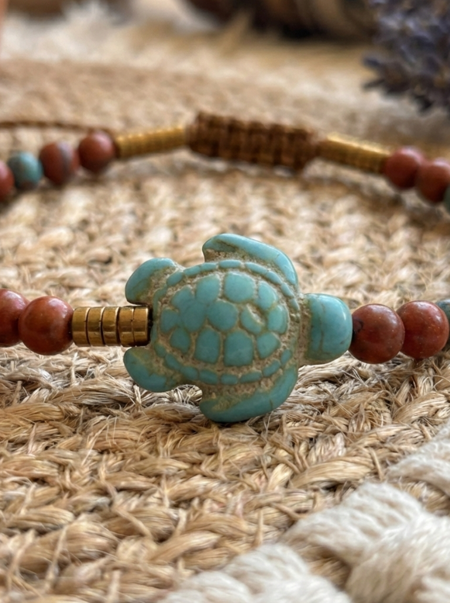 Pulsera Ajustable de Turquesa, Hematita Dorada, jaspe rojo y jaspe imperial