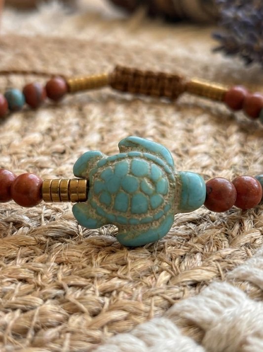 Pulsera Ajustable de Turquesa, Hematita Dorada, jaspe rojo y jaspe imperial