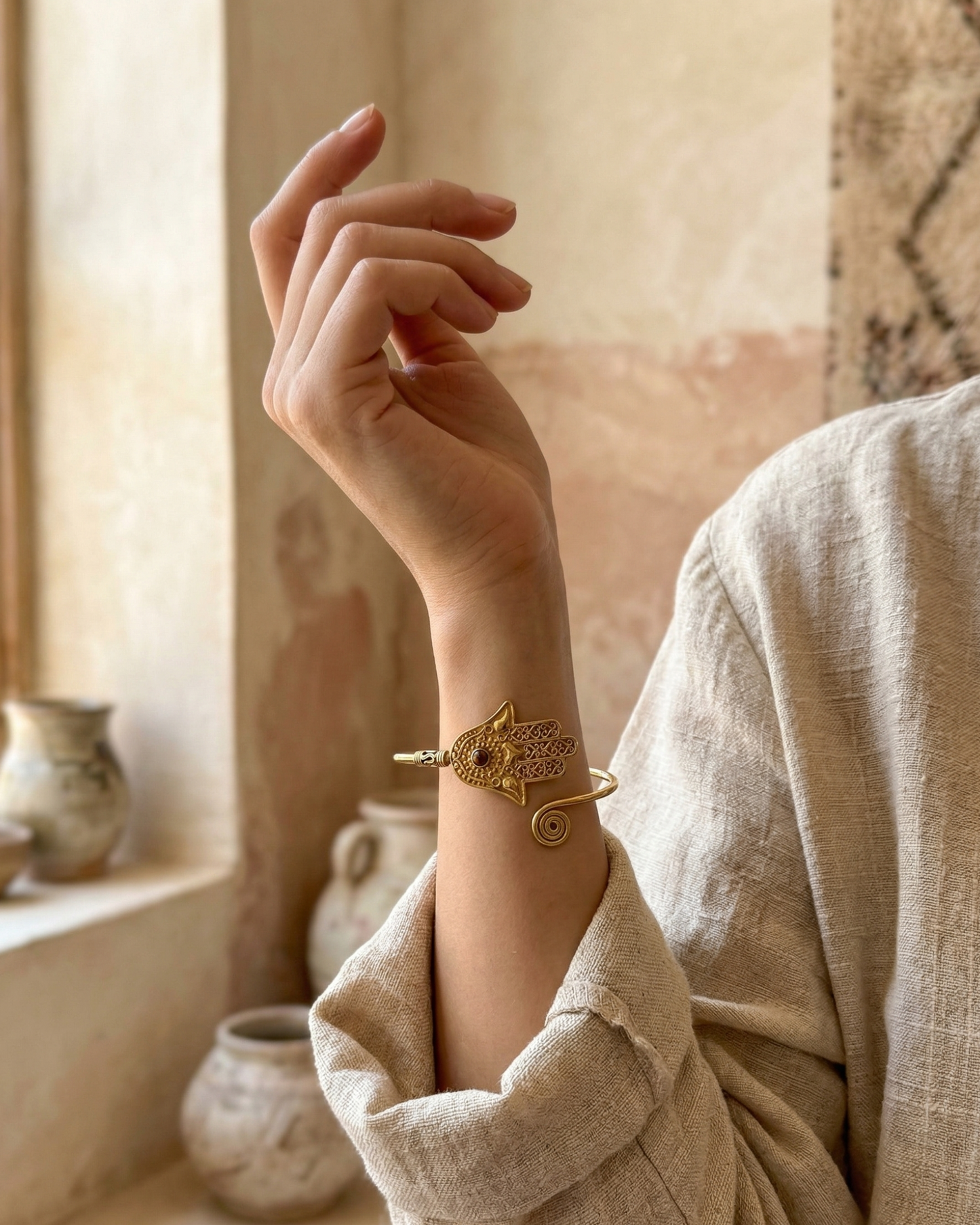 Brazalete de Latón con Ojo de Tigre | Protección y Confianza