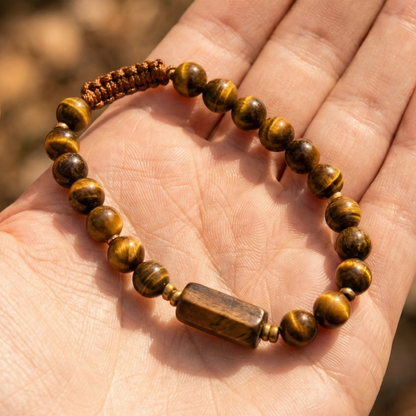 Pulsera ajustable de ojo de tigre & turmalina con pirita