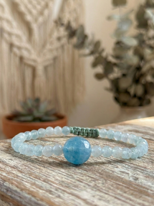 Pulsera ajustable de Aguamarina y Azurita