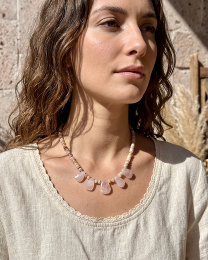 Collar de Cuarzo Rosa & Jaspe Oceánico