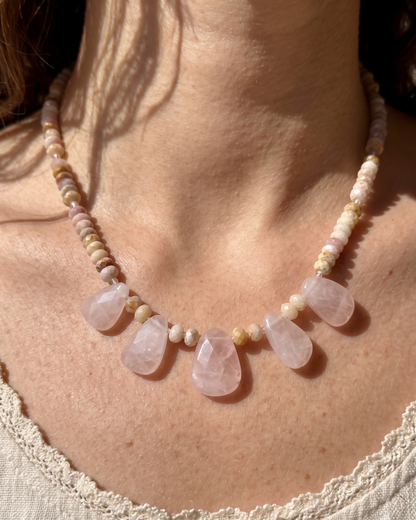 Collar de Cuarzo Rosa & Jaspe Oceánico
