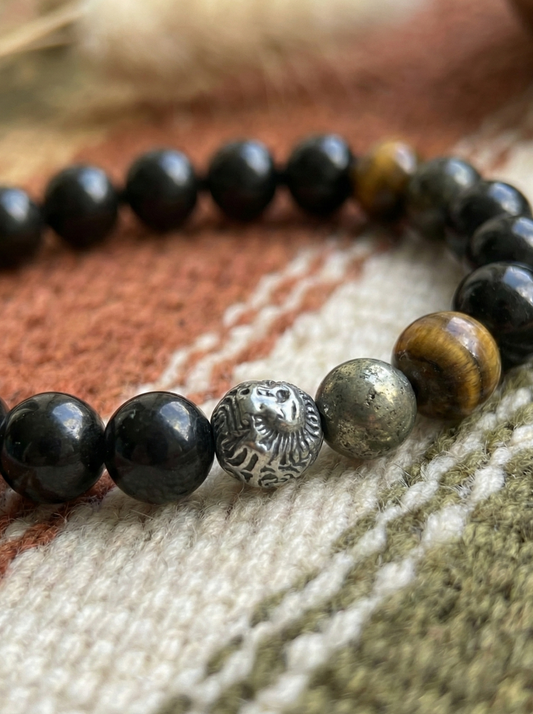 Pulsera ajustable de Obsidiana, Pirita y Hematita