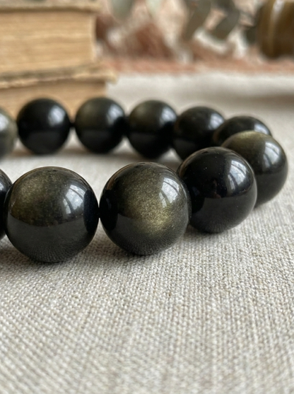 Pulsera ajustable de Obsidiana Dorada