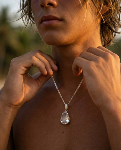 Collar Largo con Cuarzo Blanco Facetado en Plata .925 - Joyería Artesanal