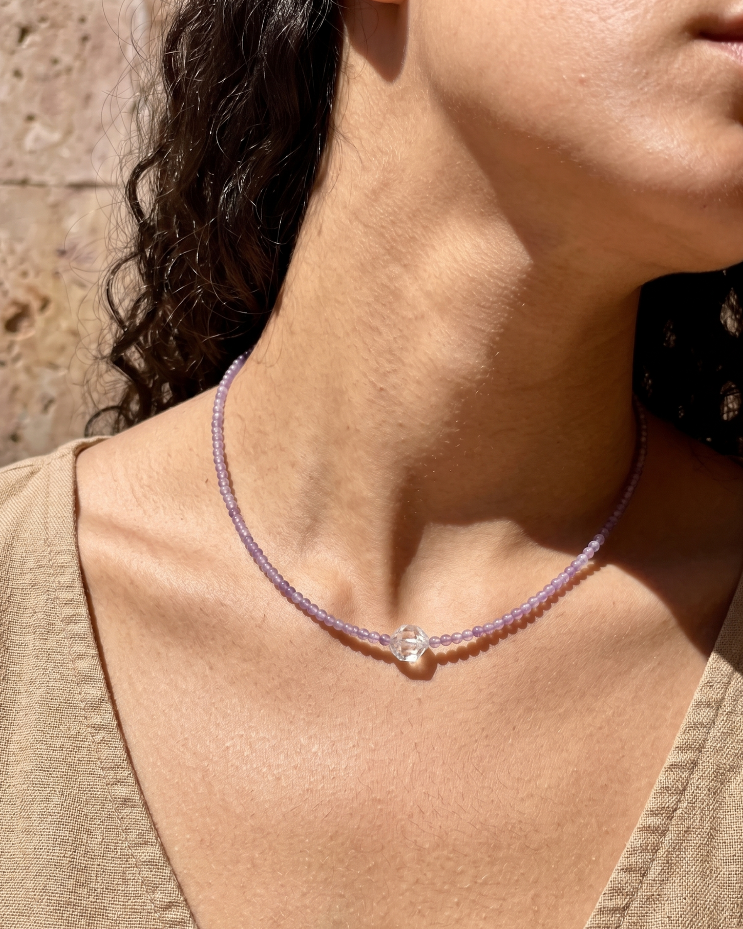 Choker de Amatista Mini con Cuarzo Herkimer