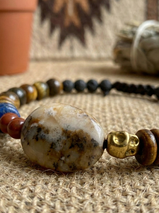 Pulsera ajustable de piedra volcánica, ojo de tigre, hematita, lapislázuli, jaspe rojo y ágata