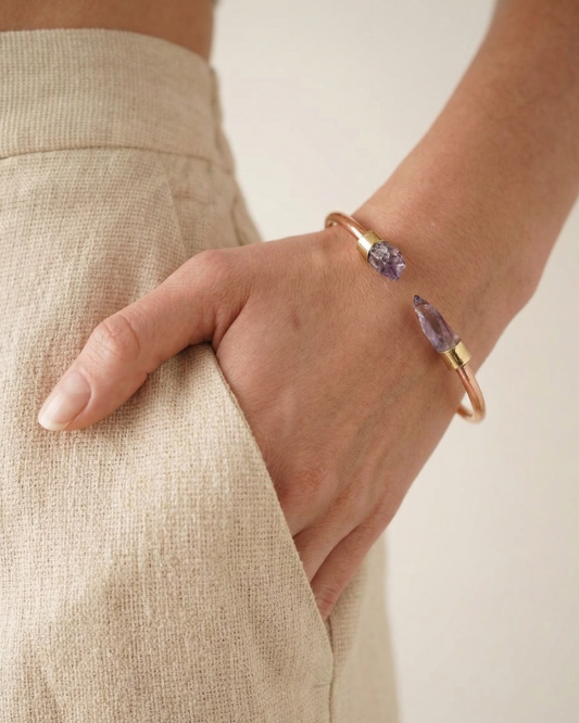 Brazalete de Cobre con Puntas de Amatista