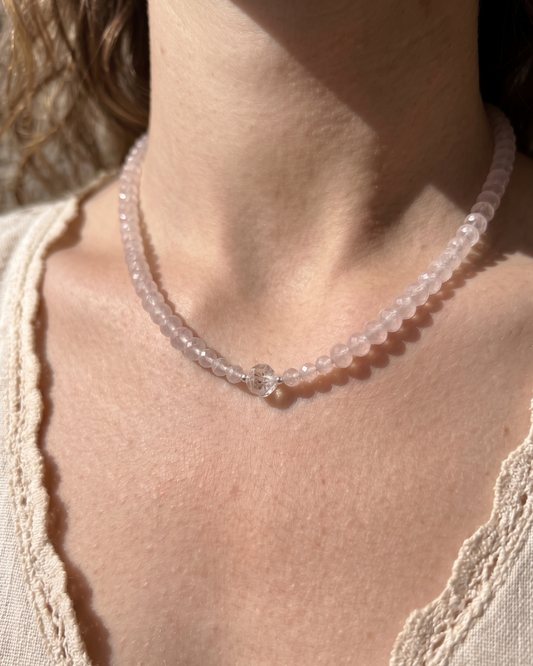 Choker de Cuarzo Rosa & Herkimer