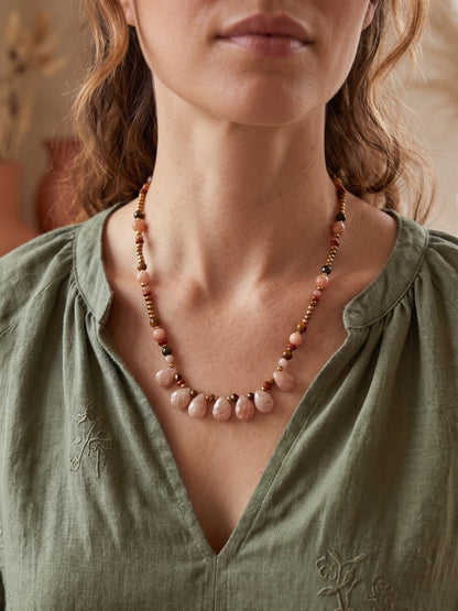 Collar Ajustable · Piedra Sol, Ojo de Tigre, Hematita & Jaspe Rojo