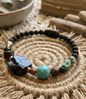 Pulsera Ajustable de Turmalina, Citrino, Piedra volcánica y Ojo Tigre