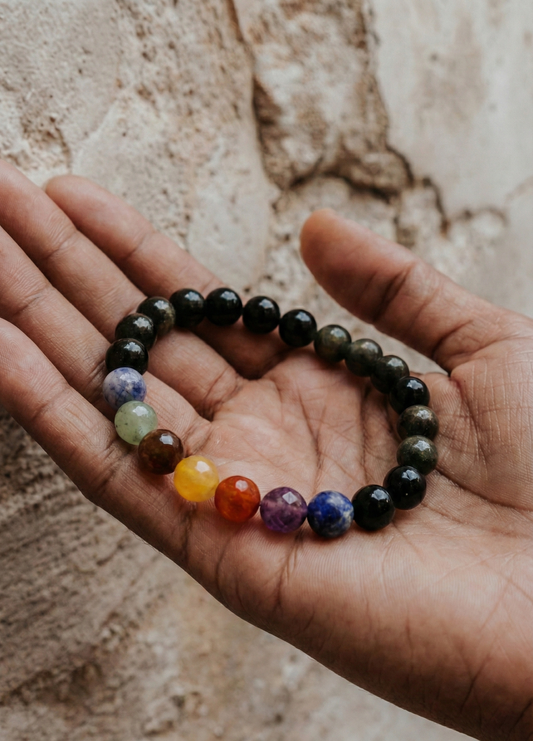 Pulsera ajustable Obsidiana Dorada y 7 Chakras