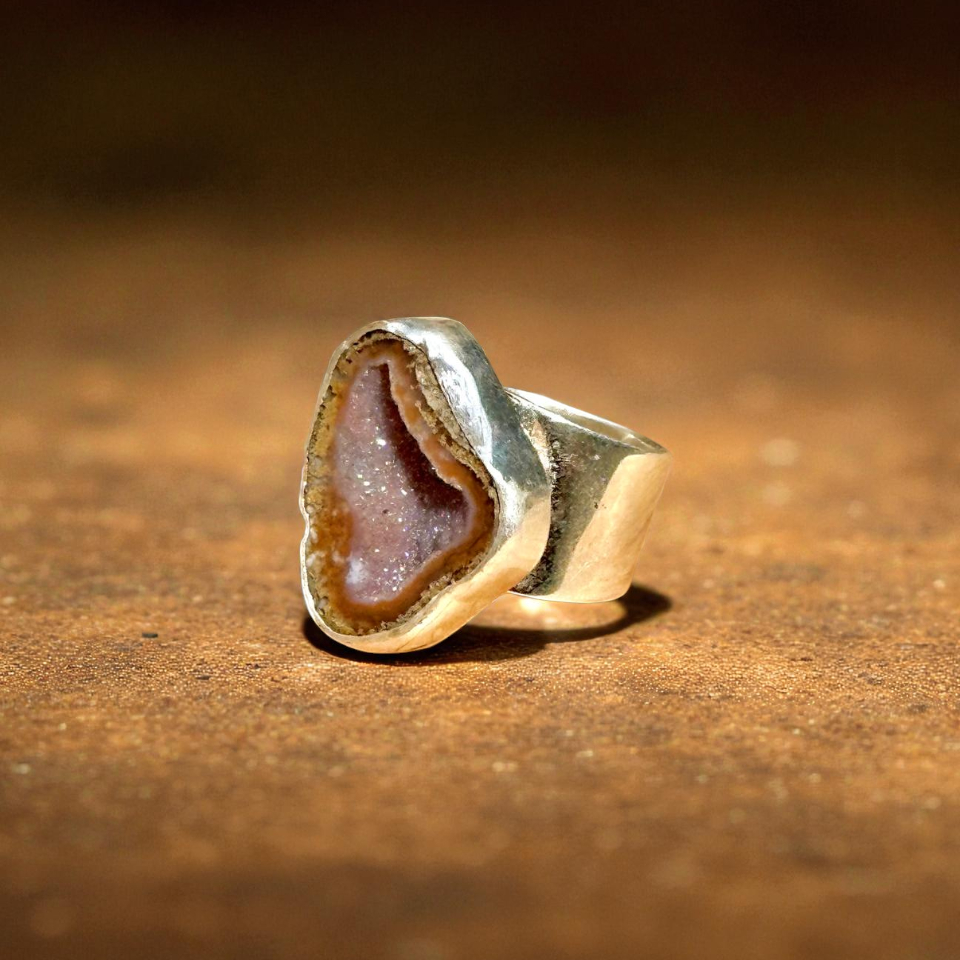 Anillo Ajustable de drusa de Ágata en Plata .925 - Joyería Artesanal Mexicana