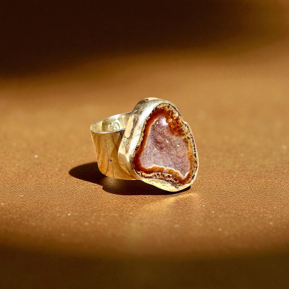 Anillo Ajustable de drusa de Ágata en Plata .925 - Joyería Artesanal Mexicana
