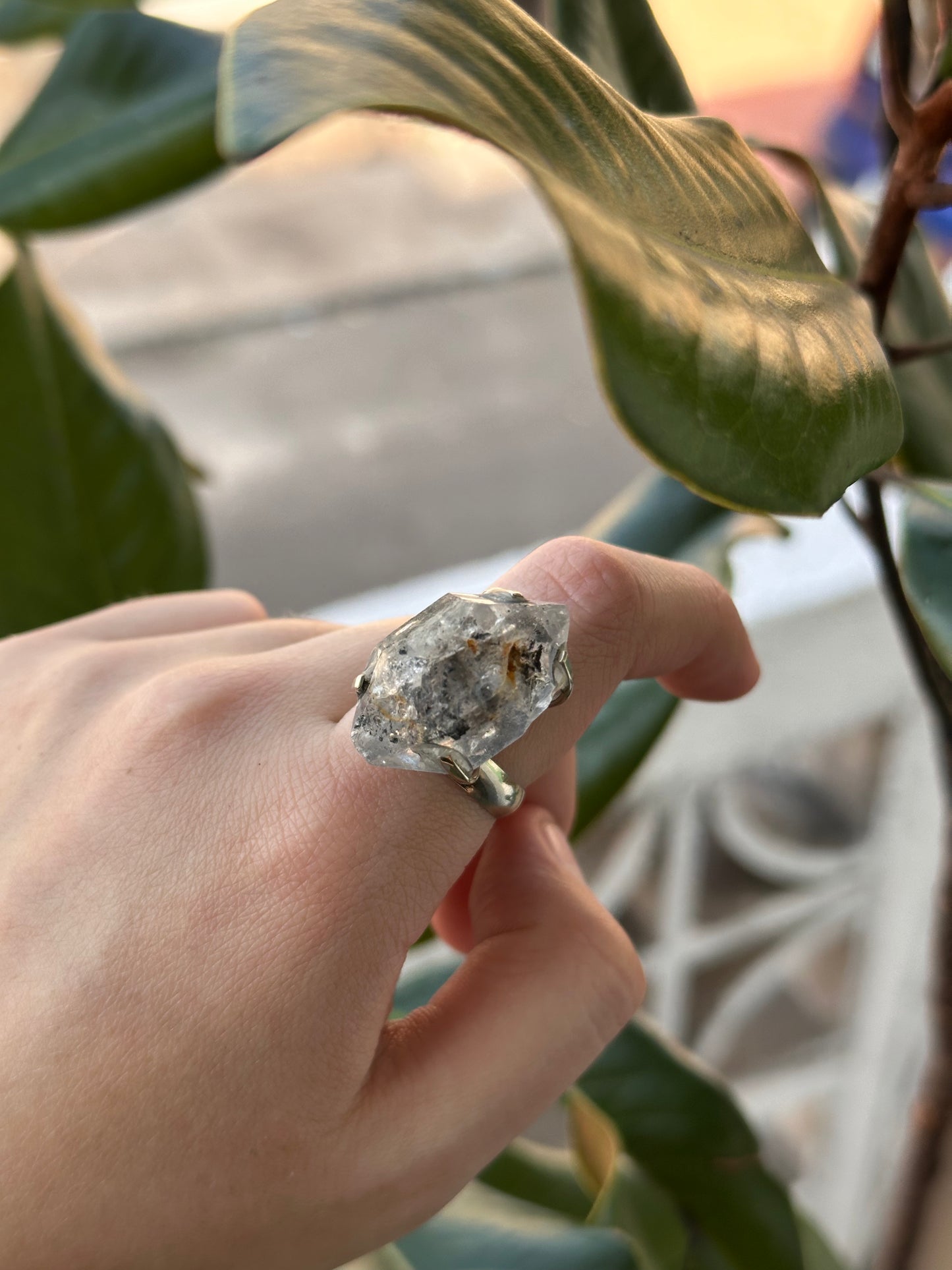Anillo ajustable de Cuarzo Herkimer