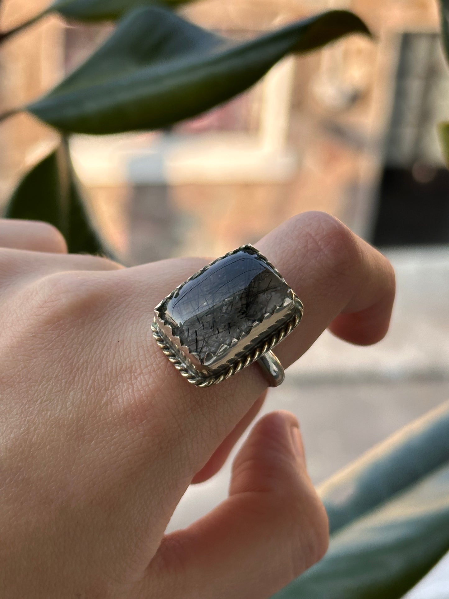 Anillo ajustable de Cuarzo Rutilado Cuadrado