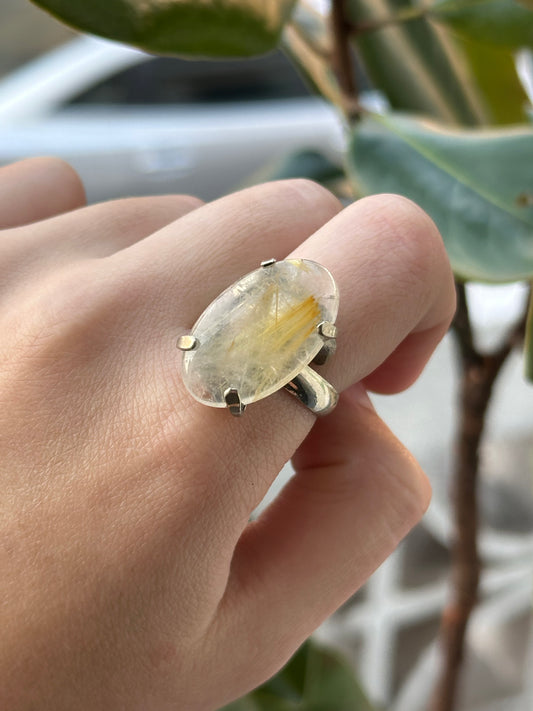 Anillo ajustable de cuarzo rutilado