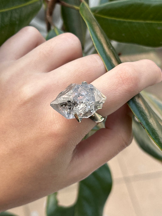 Anillo ajustable de Cuarzo Herkimer
