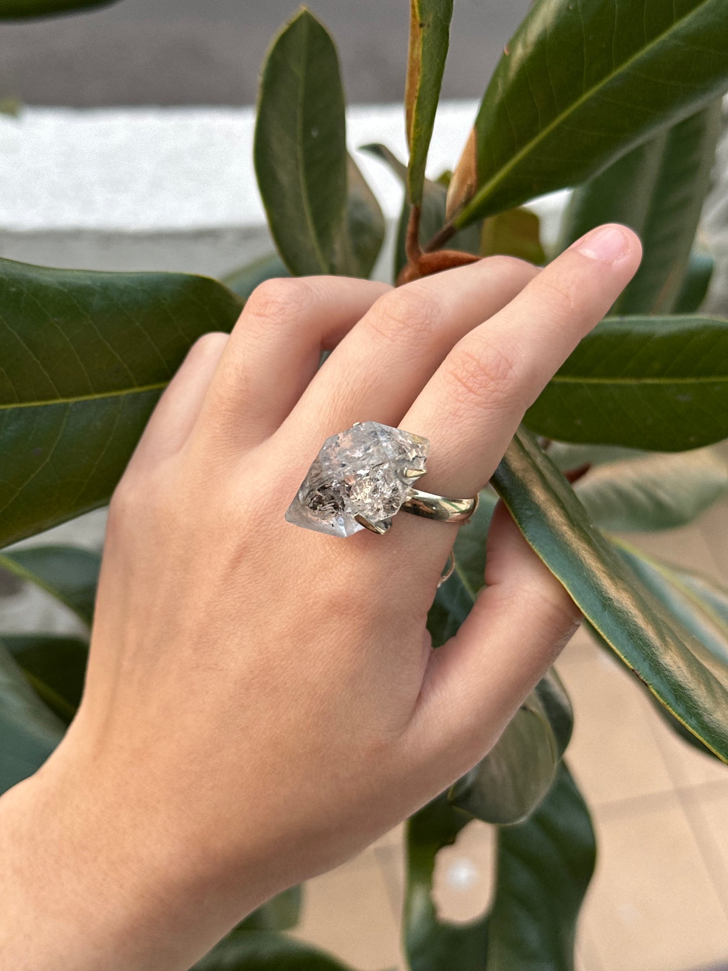 Anillo ajustable de Cuarzo Herkimer