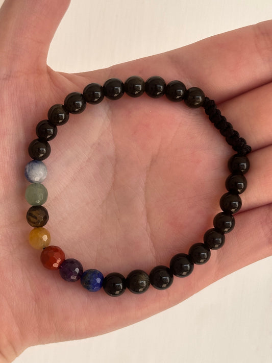 Pulsera ajustable de Obsidiana Dorada y 7 Chakras