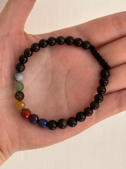 Pulsera ajustable de Obsidiana Dorada y 7 Chakras