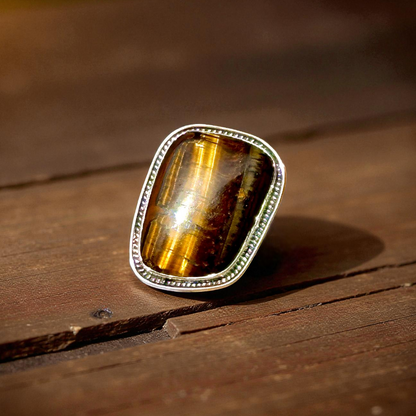 Anillo Ajustable de ojo de tigre  - Joyería Artesanal Mexicana