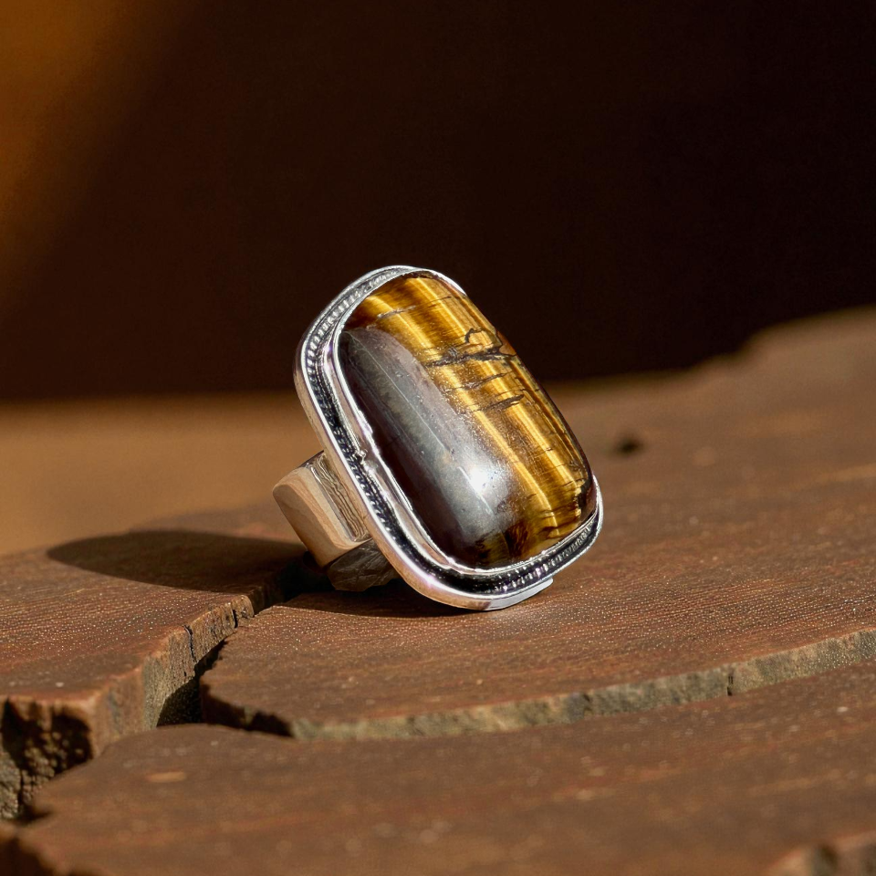 Anillo Ajustable de ojo de tigre  - Joyería Artesanal Mexicana