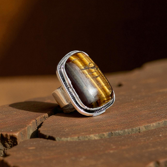 Anillo Ajustable de ojo de tigre  - Joyería Artesanal Mexicana