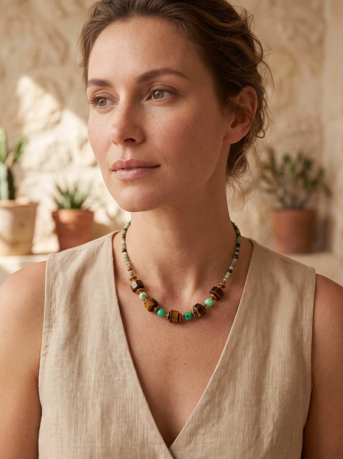 Choker · Crisoprasa, Ojo de Tigre, Amazonita & Hematita