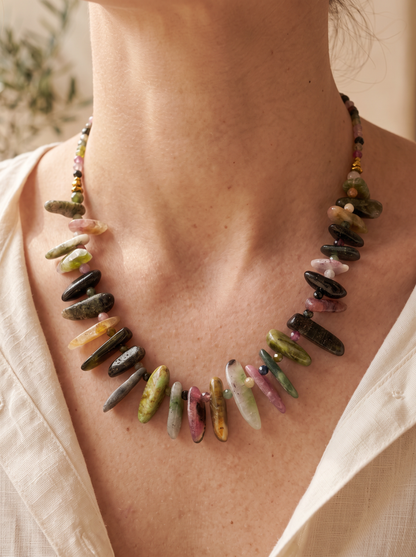 Collar de Turmalina Sandía y Hematita