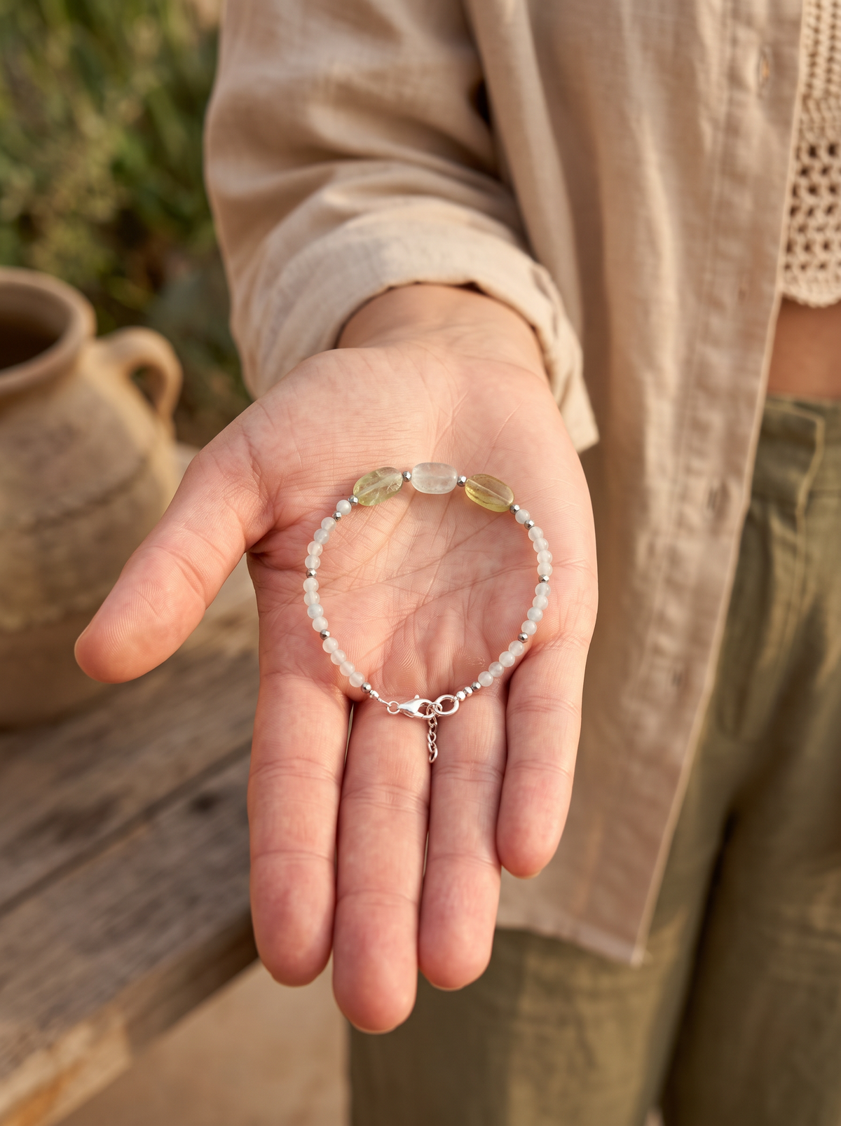 Pulsera de Aguamarina y Hematita con Broche