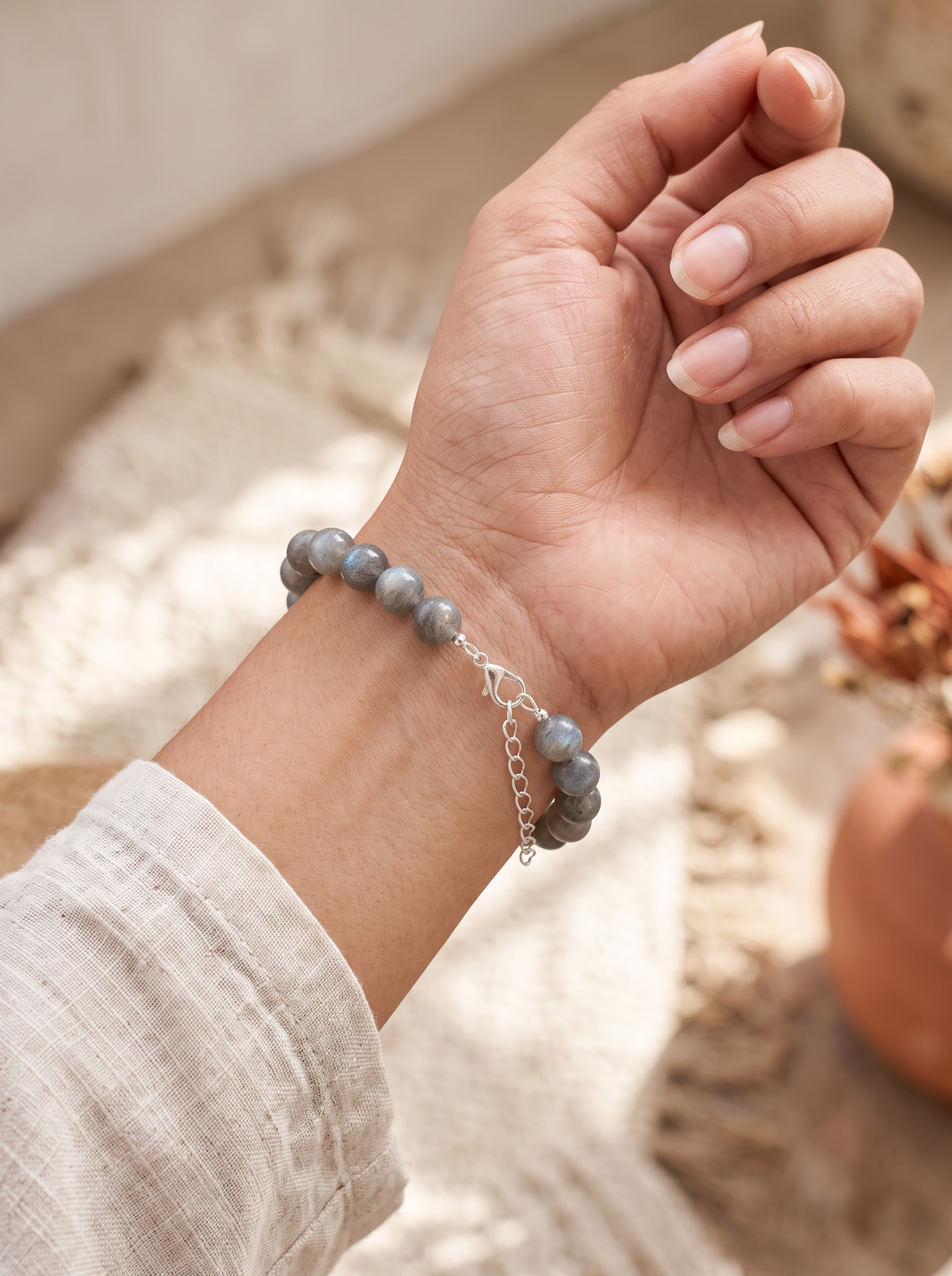 Pulsera de Labradorita 10 mm con Broche y Extensión