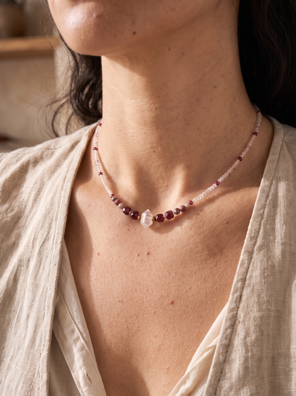 Choker · Cuarzo Rosa, Granate & Rodonita