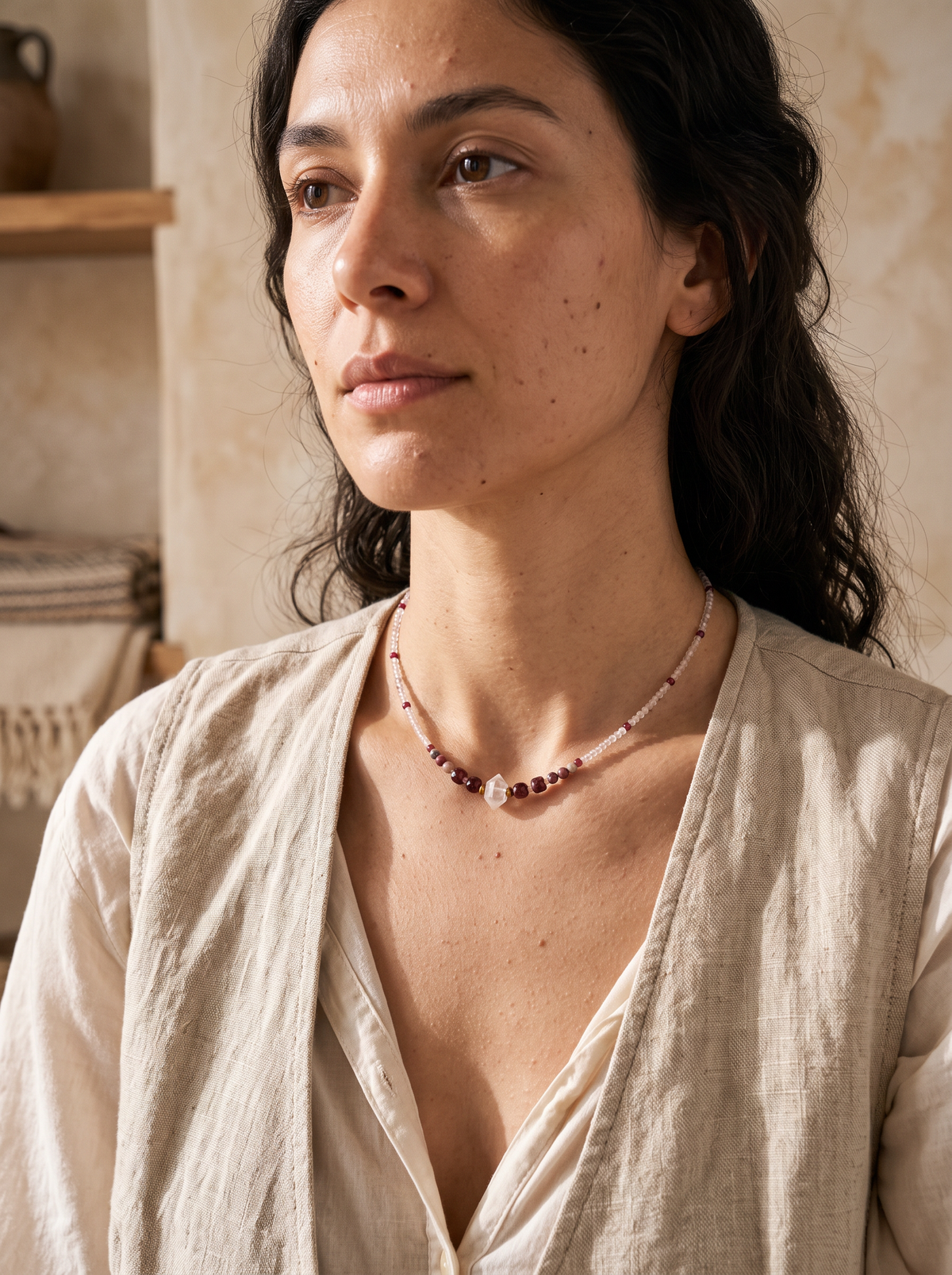 Choker · Cuarzo Rosa, Granate & Rodonita