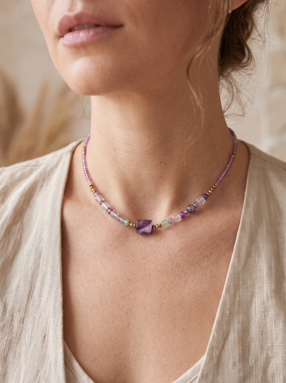 Choker · Fluorita, Amatista & Hematita