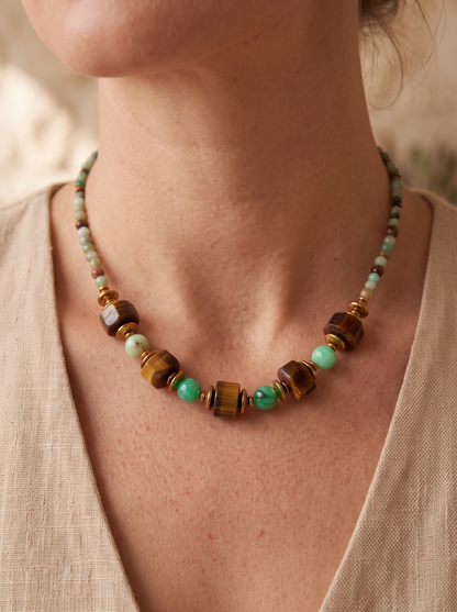 Choker · Crisoprasa, Ojo de Tigre, Amazonita & Hematita