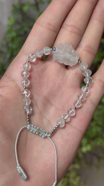 Pulsera Ajustable de Stalactita, Cuarzo Blanco y Hematita