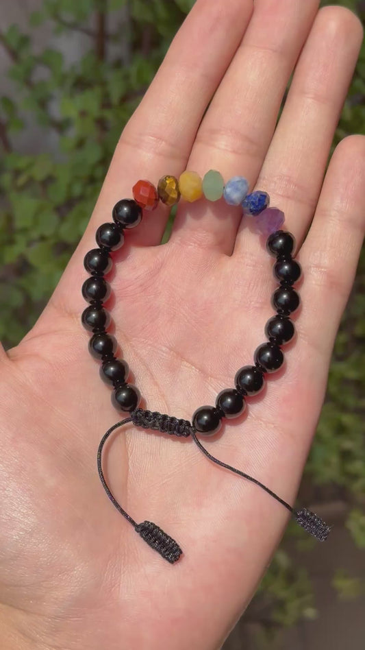 Pulsera ajustable Obsidiana Dorada y 7 Chakras facetado
