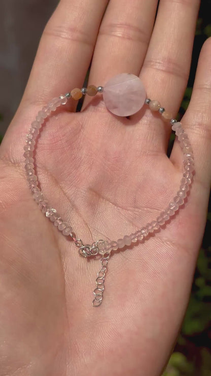 Pulsera de Cuarzo Rosa, Hematita y Piedra Sol